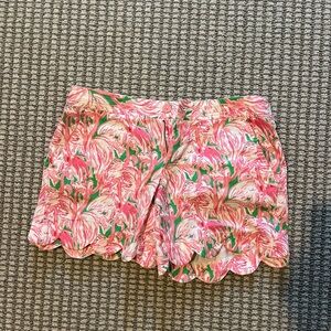 Lilly Pulitzer Pink and Green Bermuda Shorts with Scalloped Hem